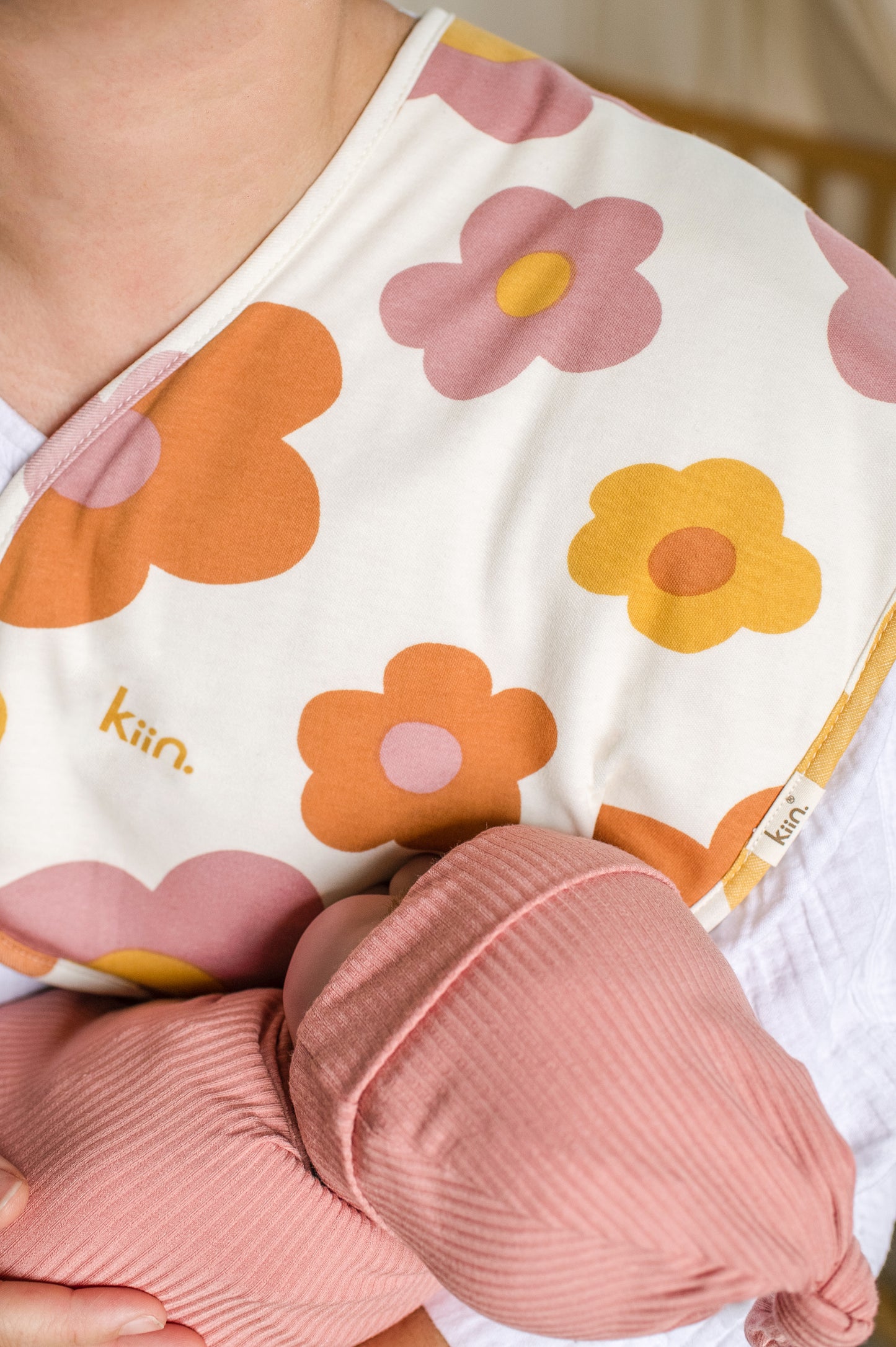 Kiin Baby Burp Cloth - Curvy with Jersey Absorbent Back - Bloom