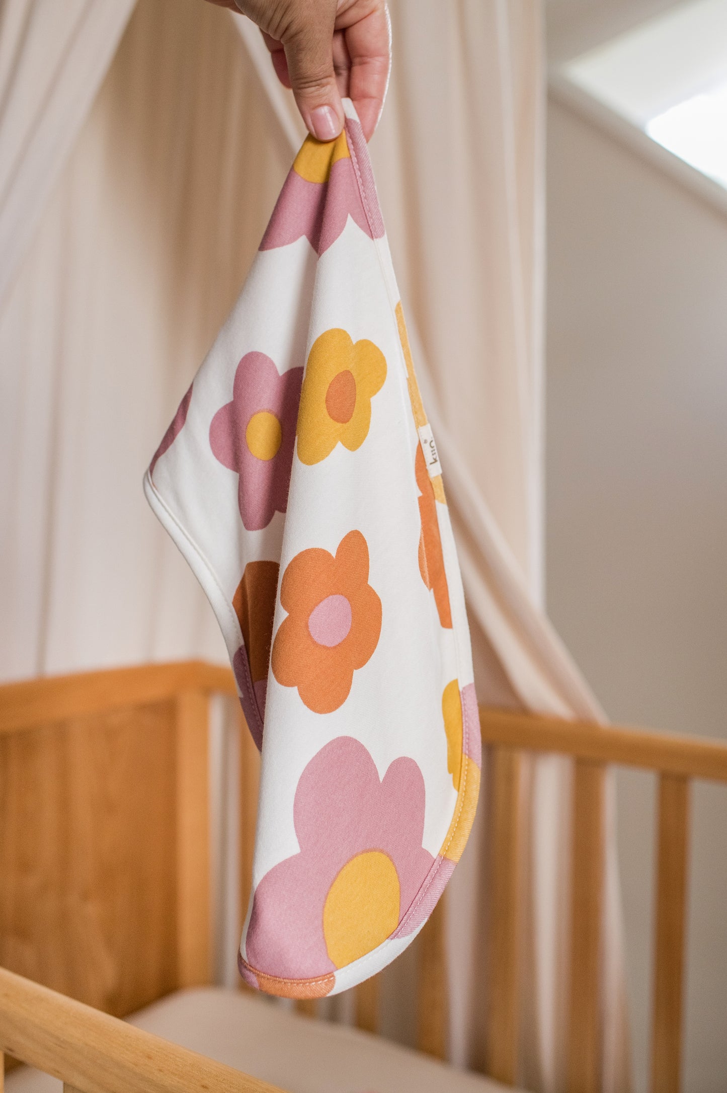 Kiin Baby Burp Cloth - Curvy with Jersey Absorbent Back - Bloom